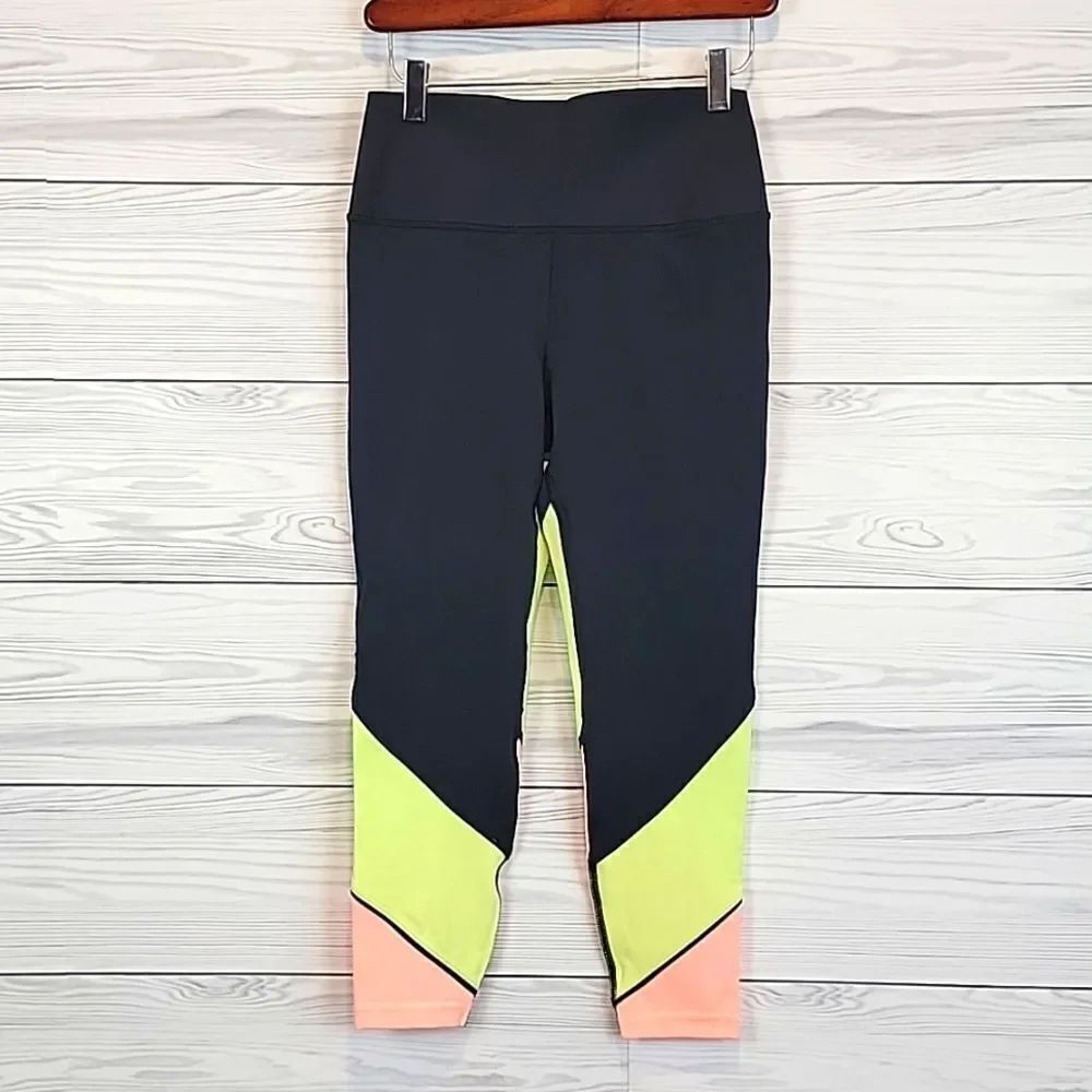 Gap Fit Sculpt Revolution leggings - black with neon stripes Women's Size M